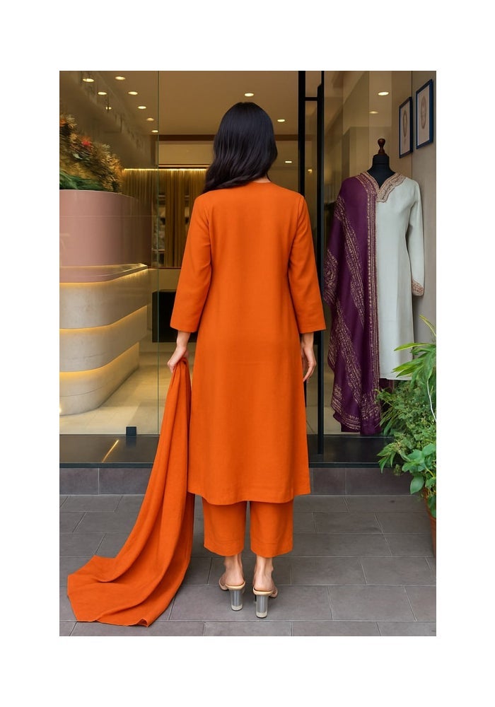 Malishka Export طقم كورتا بنطال من رايون برتقالي مزخرف للنساء - Image 2